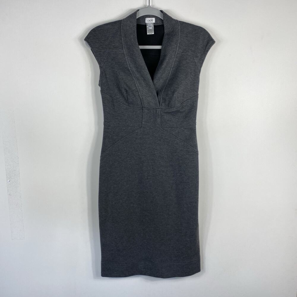 Cache Dress 2 Gray Sheath Cap Sleeve Ponte Career Party Event